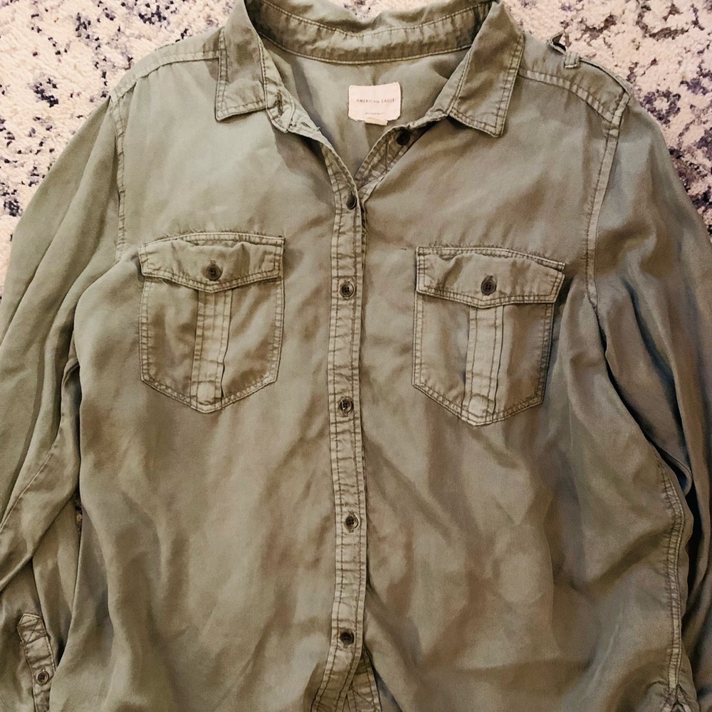 XL Olive American Eagle Button Down